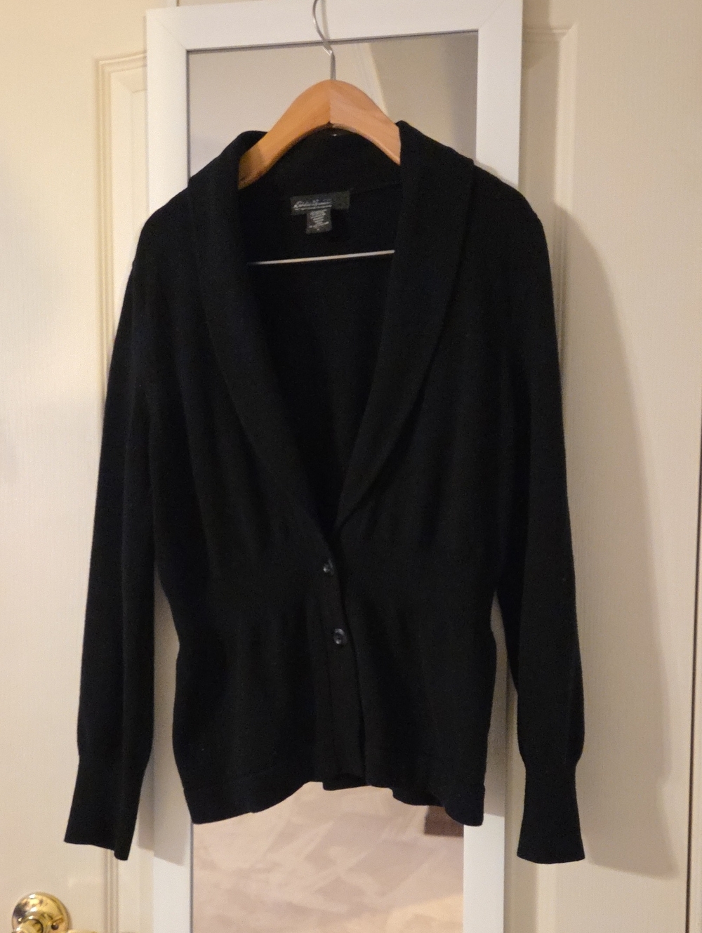 Eddie Bauer Black Shawl-Collar Button Cardigan Sz L